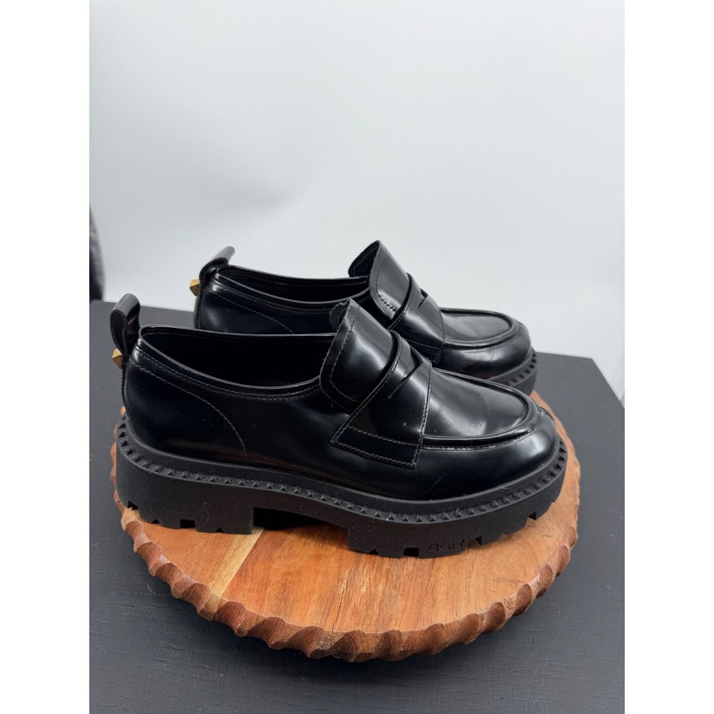 Ash Genial Lug Sole Loafers Womens  40 9-10 Black Leather Studded Platform Shoes